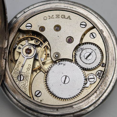 Circa 1910 Antique Omega Pocket Watch Silver Side Hunter Case Good Working Condition